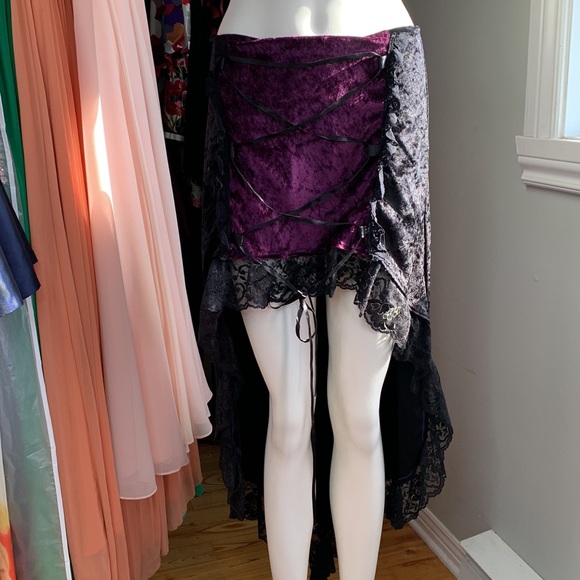 Set Top Skirt Dress Velvet GOTHIC Punk Lace Corset Halloween Small - Picture 10 of 12